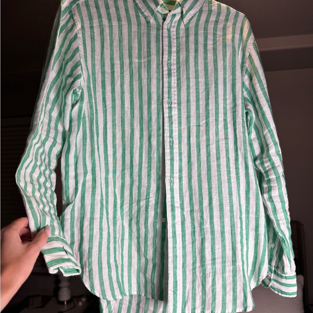 Polo by Ralph Lauren Green and White Striped Women's Shirt